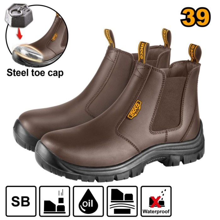 Ghete protectie maro cu varf metalic 42 - Ingco SSH08SB.42