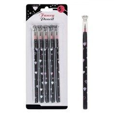 Set Creioane Fancy Strass, 5 Bucăți, Negru cu Strass Roz sau Transparent, 16 cm, +10 Mine de Rezervă