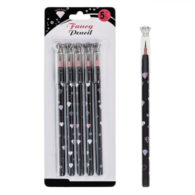Set Creioane Fancy Strass, 5 Bucăți, Negru cu Strass Roz sau Transparent, 16 cm, +10 Mine de Rezervă foto