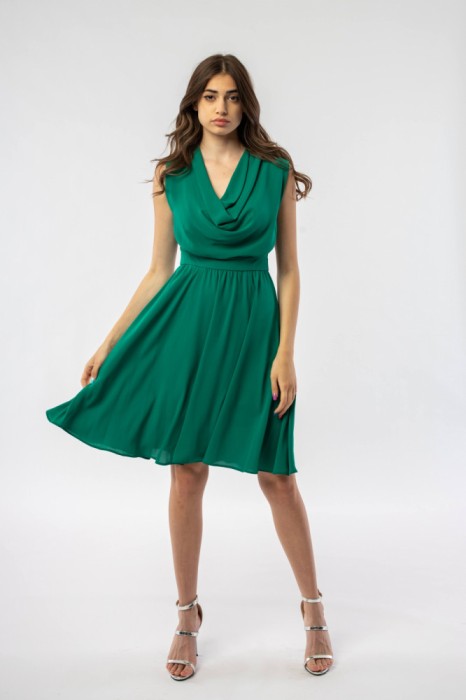 Rochie eleganta in clos, cu drapaj, Green Daisy