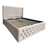 Pat Matrimonial Allegria tapitat cu somiera rabatabila diverse dimensiuni, culoare crem deschis - 180x200