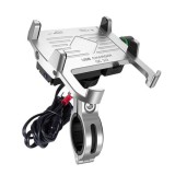 Cumpara ieftin Suport pentru telefon mobil cu &icirc;ncarcator USB Quick Charge 3.0 R10-metal usb qc 3.0 4 RIDE (pentru volan 22-32mm, culoare argintiu, Metal)