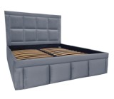 Pat tapitat Premium, 140/200 cm, gri melange 245, cu somiera metalica rabatabila si spatiu de depozitare