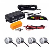 Set 4 Senzori de Parcare Auto display LED cu Avertizare Sonora si luminoasa, Culoare Gri Silver, AutoREY&reg; Premium