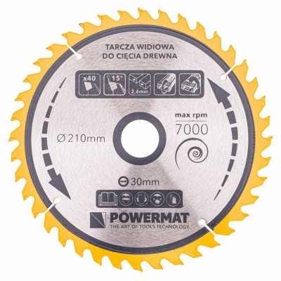 Disc circular pentru lemn TDD-210x30mm 40 dinti, Powermat PM0889 foto