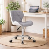 Cumpara ieftin Scaun birou Leobert Avola, ergonomic, rotativ, piele ecologica, gri/alb, ajustabil, metal, 120 kg, 47.5x55.5x84.5 cm