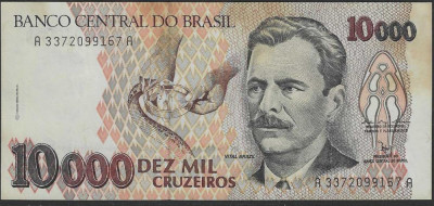 !!! BRAZILIA - 10.000 CRUZEIROS (1991 - 1993 - P 233 b / BANCNOTA DIN SCAN foto