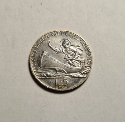 Vatican 5 Lire 1934 UNC Piesa de Colectie foto