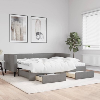 vidaXL Pat de zi cu extensie și sertare, gri &amp;icirc;nchis, 90x200 cm textil 3196633 foto