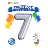 Balon, folie aluminiu, argintiu, cifra 7, 40 cm, China