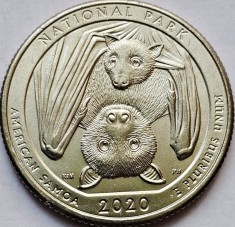 Monedă 25 cents / quarter 2020 USA, American Samoa, National Park,unc, lit. P