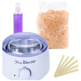 Kit Incalzire Ceara Pro Wax 450ml, 500g Ceara Elastica, Ulei Post Epilare + Spatule Lemn - Kit Complet Epilare Acasa