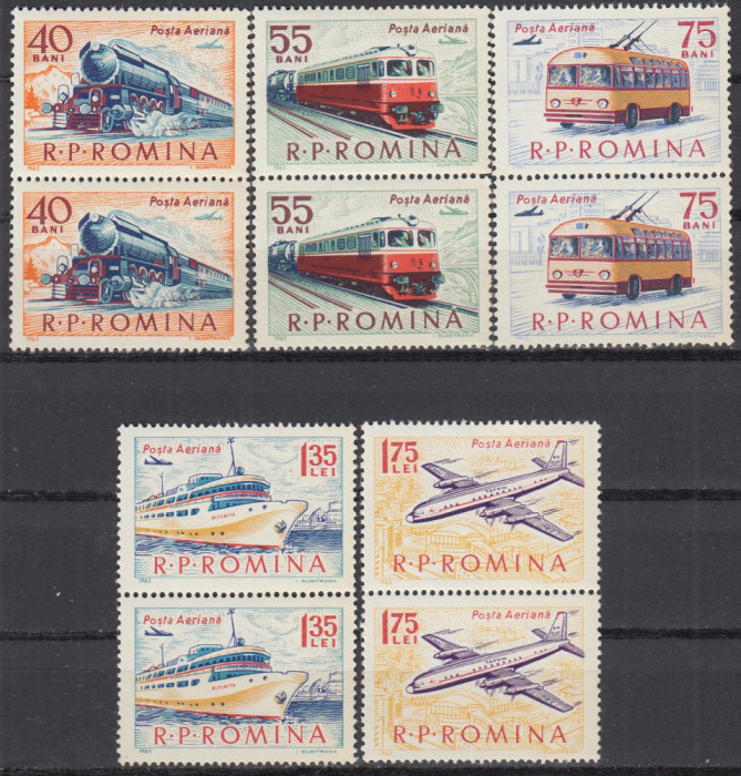 ROMANIA 1963 LP 565 MIJLOACE DE TRANSPORT PERECHE SERII MNH