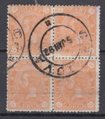 1890/91 LP 47 j CAROL I CIFRA IN 4 COLTURI FARA FILIGRAN BLOC 4 STAMPILA CRAIOVA