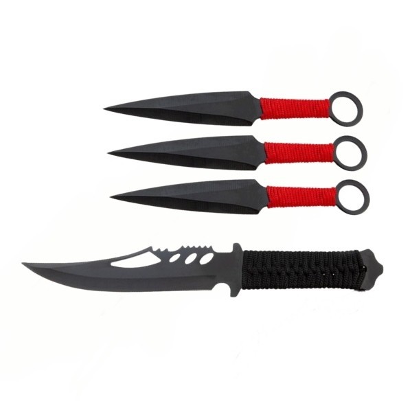 Set Cutit de vanatoare Extreme Battle si trei cutite de aruncat, Ninja Way, DEPOX&reg;, otel inoxidabil