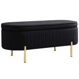 HOMCOM Bancă de Depozitare Ovală 72L cu Capac Rabatabil, din Catifea și Lemn, 108 x 44 x 43,5 cm, Negru | Aosom Romania