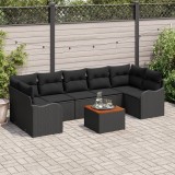 vidaXL Set de canapea de grădină cu 8 piese și perne, negru, ratan sintetic, acacia.