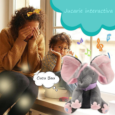 Elefantel de plus interactiv, canta si isi misca urechile, jucarie Peek a Boo foto