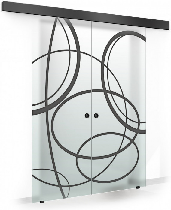 Usa culisanta Boss &reg; Duo Black model Cloud negru, 90+90x215 cm, sticla mata securizata, glisanta in ambele directii