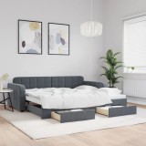 vidaXL Pat de zi cu extensie și sertare gri &icirc;nchis 90x200 cm catifea