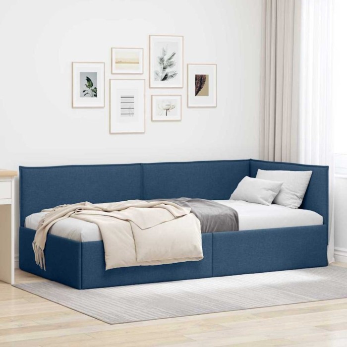 vidaXL Cadru de pat colțar cu headboard albastru 90 x 200 cm țesătură 42016470