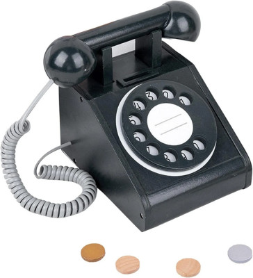 Telefon din lemn model retro foto