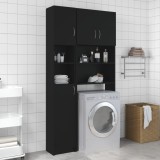 Dulap Baie Negru vidaXL, 32x25.5x190 cm, Lemn, 4 Rafturi cu Usi + 2 Deschise
