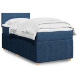 VidaXL Pat box spring cu saltea, albastru, 100x200 cm, textil