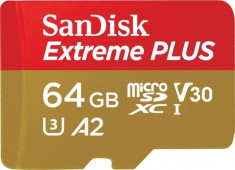 Card de memorie Sandisk Extreme Plus 64GB Clasa 10 UHS-I U3 + Adaptor foto