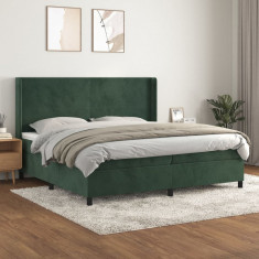 vidaXL Pat box spring cu saltea, verde închis, 200x200 cm, catifea