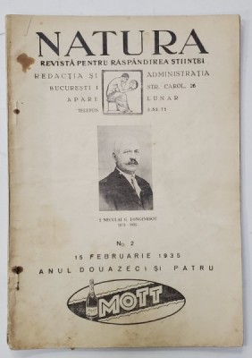 NATURA , REVISTA PENTRU RASPANDIREA STIINTELOR , Nr. 2 , 1935 foto