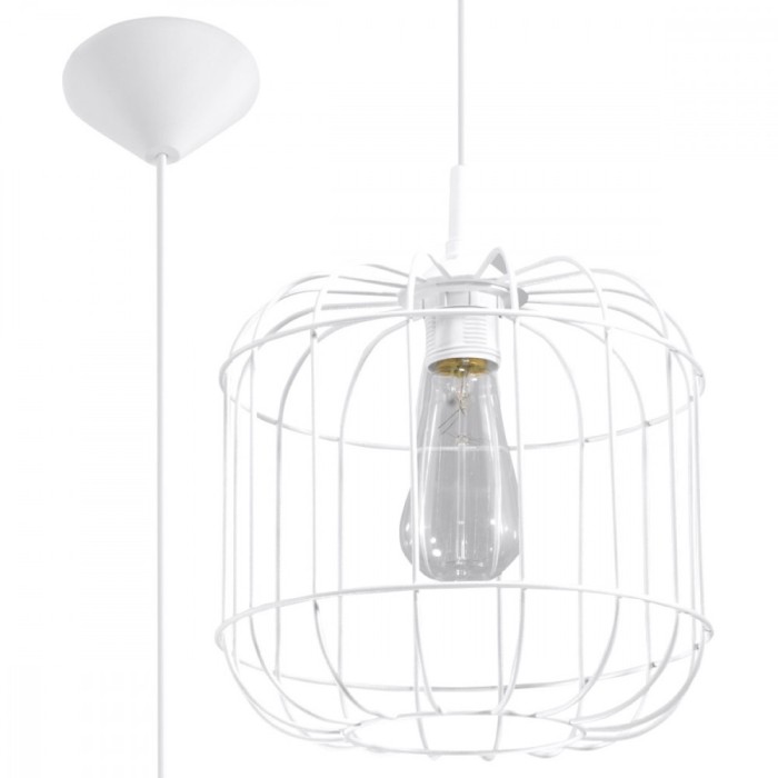 Lampă Suspendată Celta Alb Oțel 1 Bec Oval Industrial De Interior