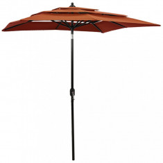 vidaXL Umbrelă de soare 3 niveluri, stâlp aluminiu, cărămiziu, 2x2 m