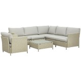 Set Mobilier Grădină Modular 7 Piese, Măsuță, Fotoliu, Canapele Ratan PE, Perne Incluse, Bej | Aosom Romania