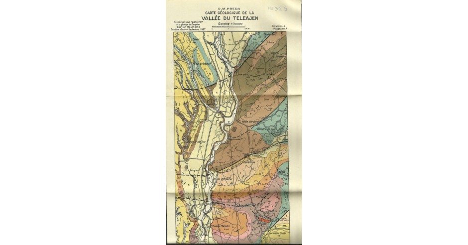 Harta / Litografie geologică VALEA TELEAJEN / PRAHOVA 1927 - 17 / 35 cm ...