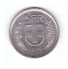 Moneda Elvetia 5 francs/franci 1970, stare foarte buna, curata, Europa, Cupru-Nichel