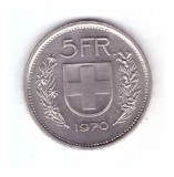 Moneda Elvetia 5 francs/franci 1970, stare foarte buna, curata