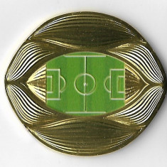 Moneda 3D, Campionatul Mondial de Fotbal - Qatar, 2022, placata cu aur, 50x45mm