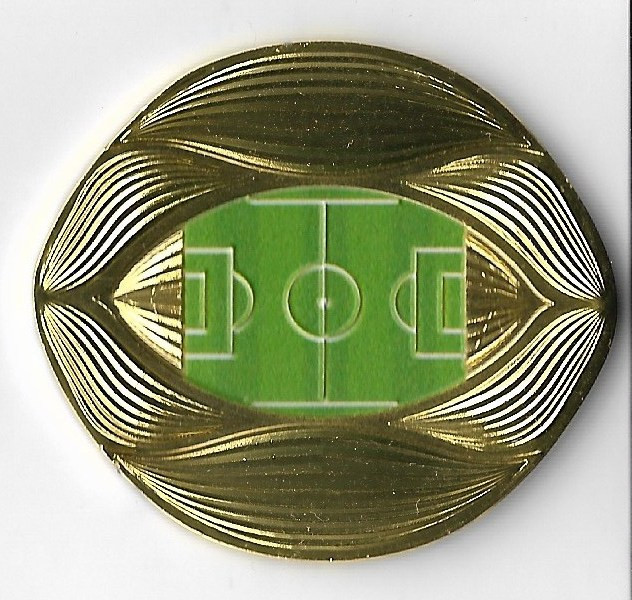 Moneda 3D, Campionatul Mondial de Fotbal - Qatar, 2022, placata cu aur, 50x45mm