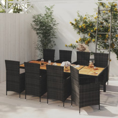 vidaXL Set mobilier de grădină cu perne, 9 piese, negru, poliratan