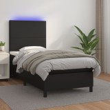 VidaXL Pat cu arcuri, saltea și LED, negru, 100x200cm, piele ecologică