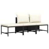 Cumpara ieftin Set mobilier de gradina cu perne, 3 piese, negru, poliratan