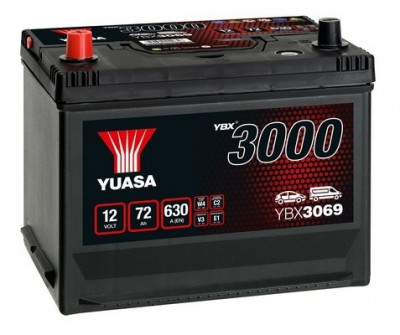 Baterie Yuasa 12V 72AH/630A YBX3000 SMF (L+ Standard) 269x174x223 B9 (pornire) foto