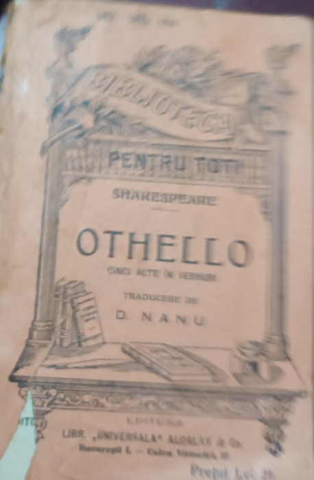 OTHELLO WILLIAM SHAKESPEARE BIBLIOTECA PENTRU TOTI ,MINERVA NR.382,383 BIS