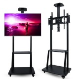 Stand TV Mobil cu Roti Blocabile, 3 Etaje, 80-190cm, Negru, VESA 32-75 inch, Suport Laptop, Max 80kg