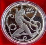(A349) MONEDA DIN ARGINT AUSTRIA - 200 SCHILLING 1995, CENTENARUL JOCURILOR OLIMPICE - GIMNASTICA, PROOF, 33.63 GRAME, RARA