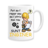 Cana alba personalizata &quot;Pot sa-l repar sau sa-l stric mai rau, sunt inginer&quot;, INOVATIX&reg;. 330ml