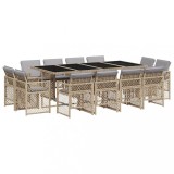 Set mobilier gradina cu perne, 13 piese, bej combinat poliratan