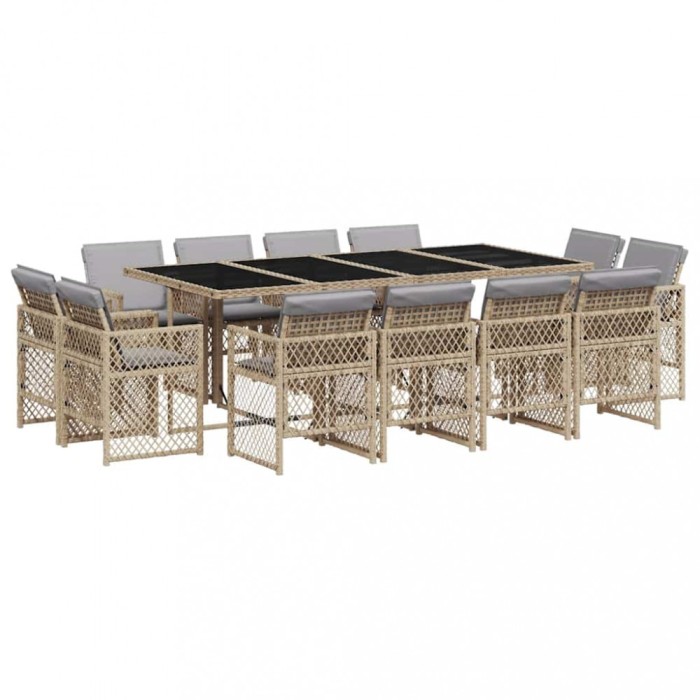 Set mobilier gradina cu perne, 13 piese, bej combinat poliratan