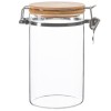 Recipient din sticla borosilicata Pufo Taste pentru zahar, cafea, ceai sau condimente, cu capac ermetic tip clema din bambus, 1 L